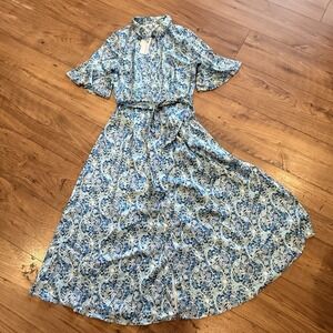 NWT Current Air Los Angeles Maxi Dress Boho Floral Collared Shirt S Belted NEW